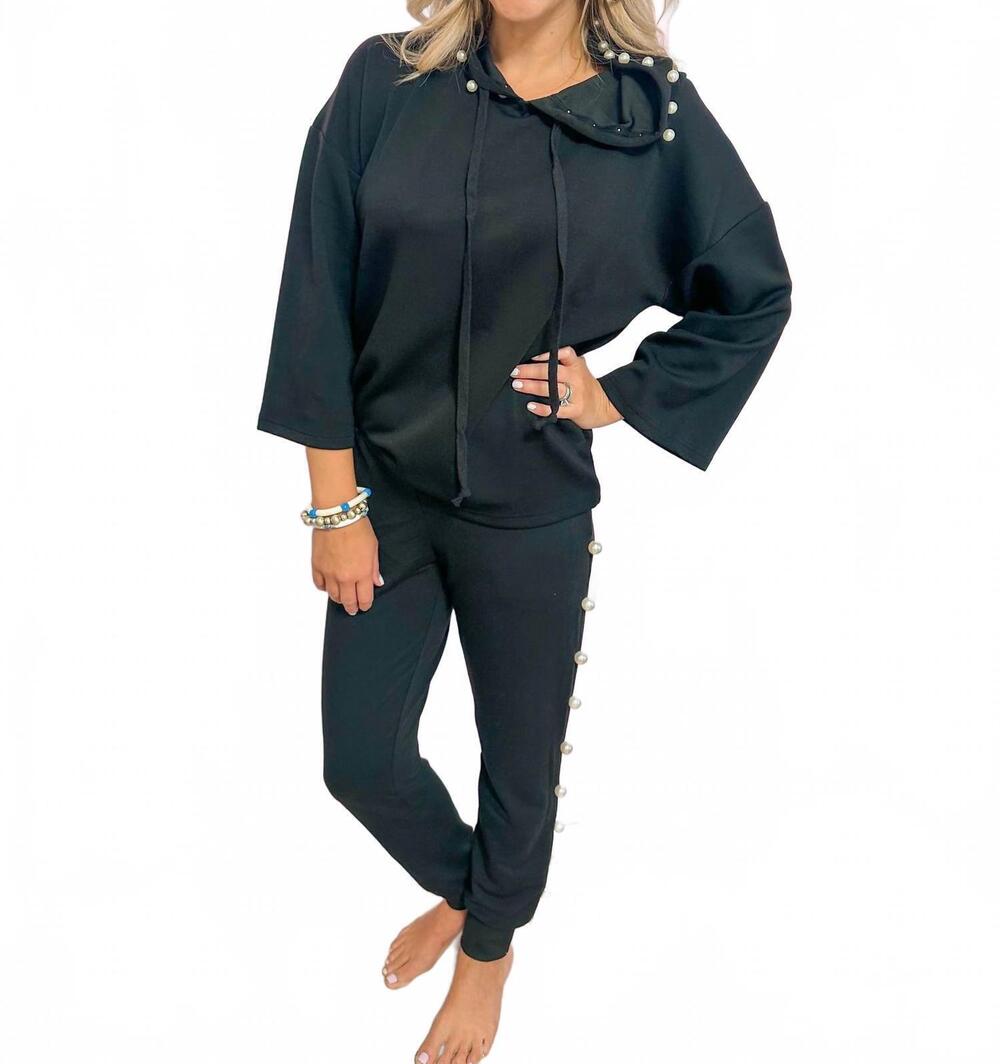 NEW WHY DRESS pearl joggers in black